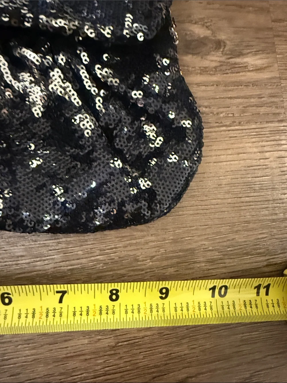 White House Black Market Black Sequin Clutch with silver chain strap - Picture 3 of 8